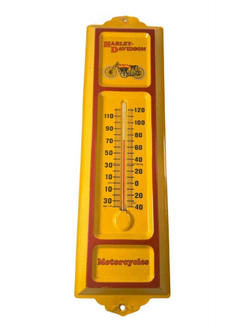 Vintage Harley-Davidson Motorcycle Metal Thermometer Made USA 13" Garage Decor